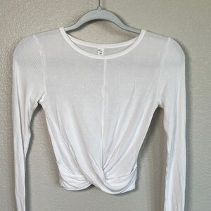 ALO Yoga White Ribbed Long Sleeve Twist Top